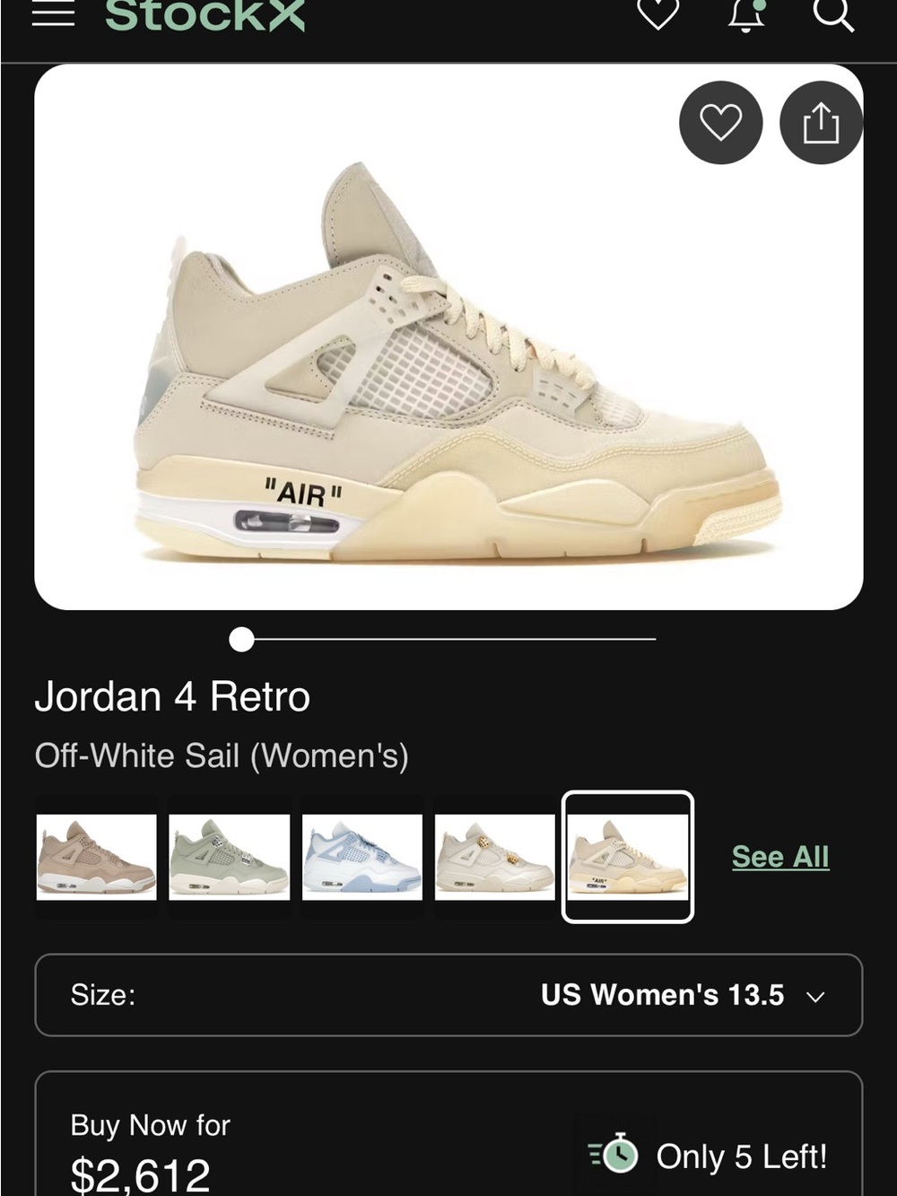 Off-White Jordan 4 Retro Sail / Cream Women's Sneaker